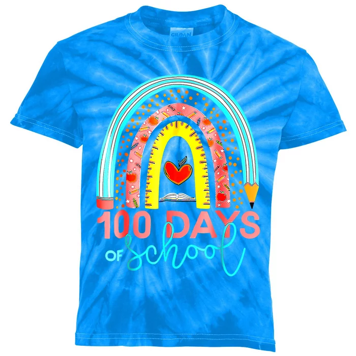 100th Day Of School Teacher 100 Days Smarter Rainbow Cool Gift Kids Tie-Dye T-Shirt