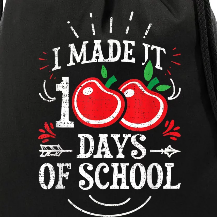 100th Day Of School Distressed I Made It 100 Days Teacher Drawstring Bag