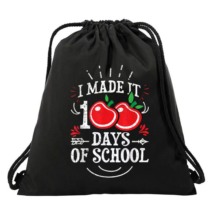 100th Day Of School Distressed I Made It 100 Days Teacher Drawstring Bag