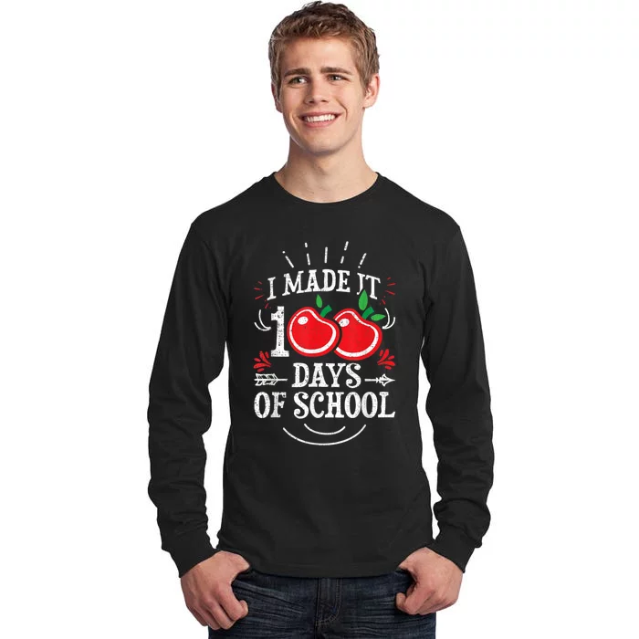 100th Day Of School Distressed I Made It 100 Days Teacher Tall Long Sleeve T-Shirt