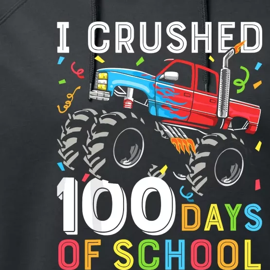 100 Days Of School Monster Truck 100th Day Of School Performance Fleece Hoodie