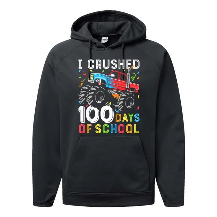 100 Days Of School Monster Truck 100th Day Of School Performance Fleece Hoodie