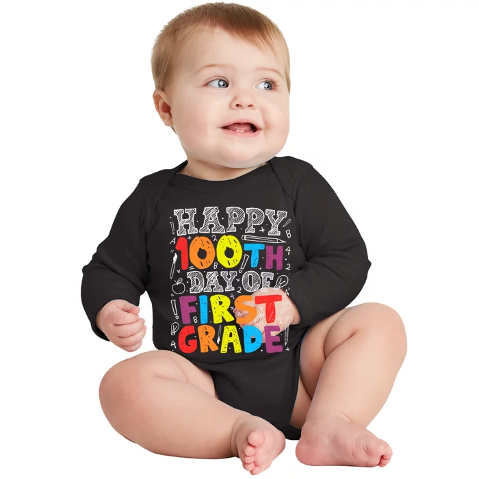 100 Days of School Design 100th Day of 1st Grade Teacher Baby Long Sleeve Bodysuit