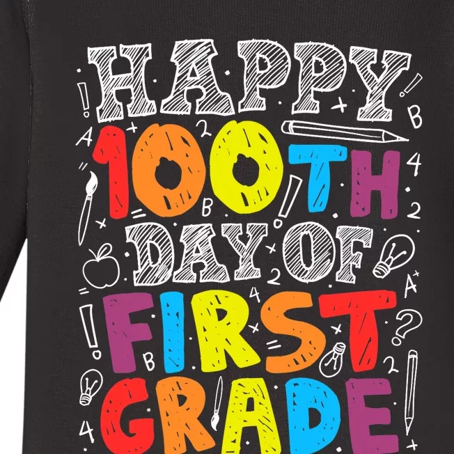 100 Days of School Design 100th Day of 1st Grade Teacher Baby Long Sleeve Bodysuit