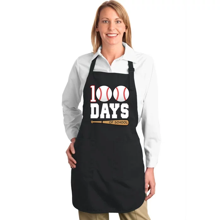 100 Days Of School Baseball Bat And Ball Full-Length Apron With Pocket