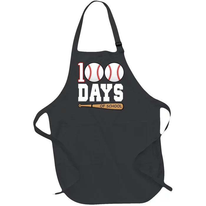 100 Days Of School Baseball Bat And Ball Full-Length Apron With Pocket