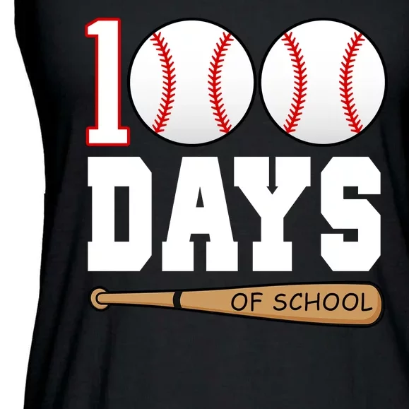 100 Days Of School Baseball Bat And Ball Ladies Essential Flowy Tank