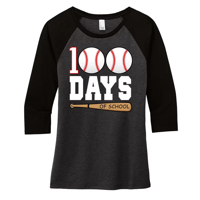 100 Days Of School Baseball Bat And Ball Women's Tri-Blend 3/4-Sleeve Raglan Shirt