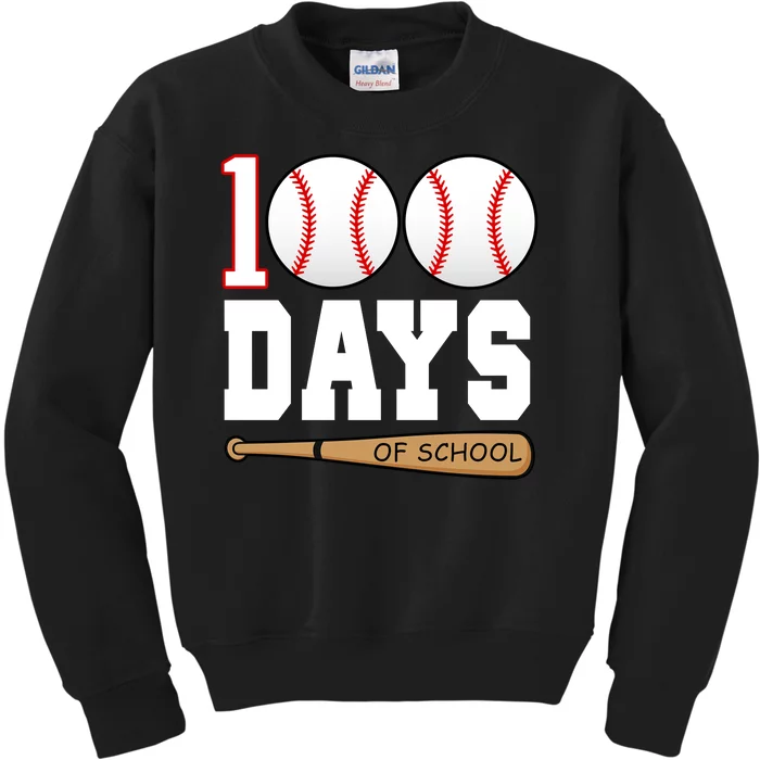 100 Days Of School Baseball Bat And Ball Kids Sweatshirt