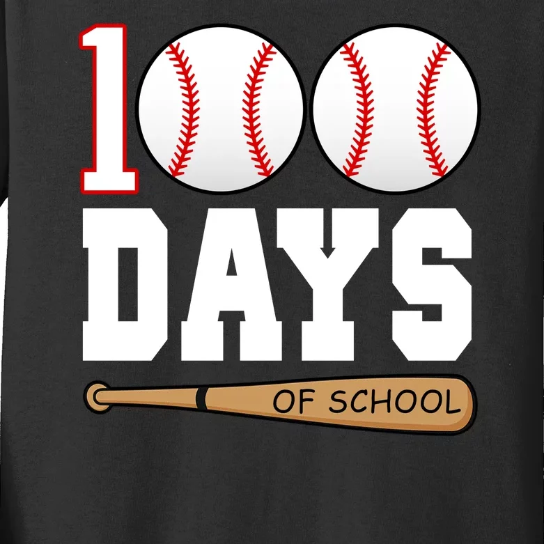 100 Days Of School Baseball Bat And Ball Kids Long Sleeve Shirt