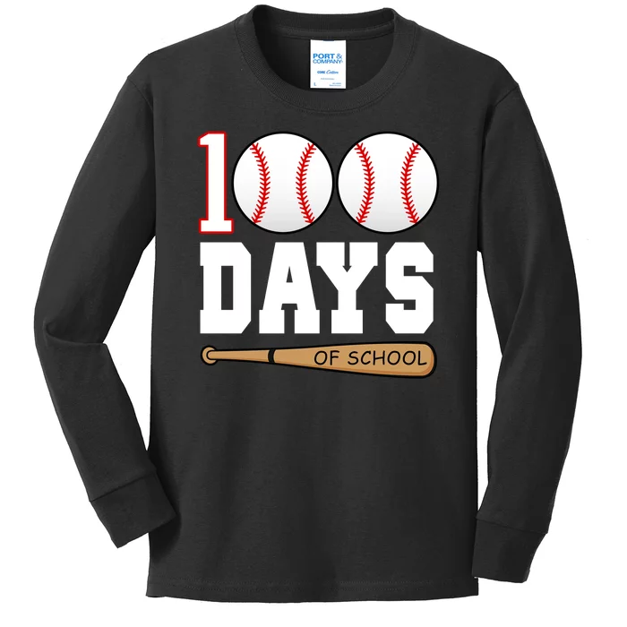 100 Days Of School Baseball Bat And Ball Kids Long Sleeve Shirt