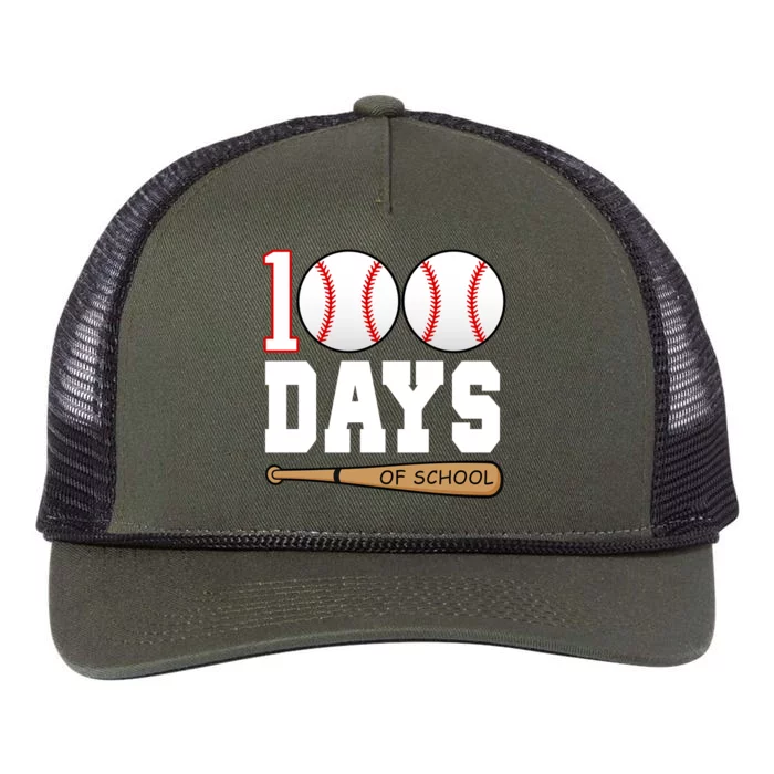 100 Days Of School Baseball Bat And Ball Retro Rope Trucker Hat Cap