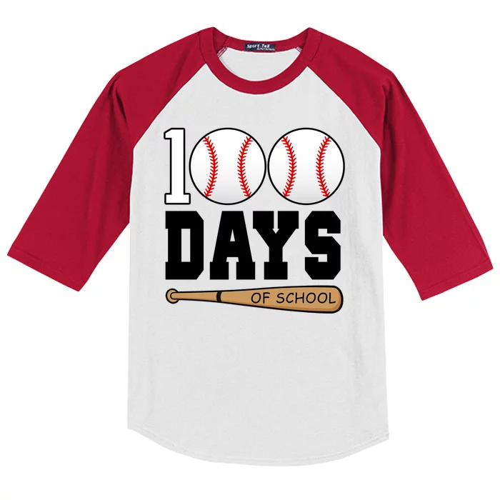 100 Days Of School Baseball Bat And Ball Kids Colorblock Raglan Jersey