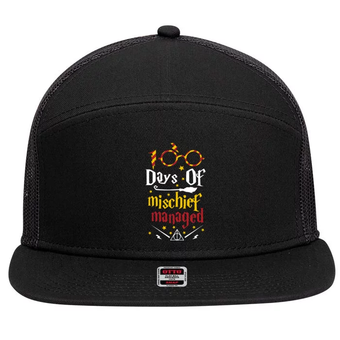 100 Days Of Mischief Managed 100th Day Of School 7 Panel Mesh Trucker Snapback Hat