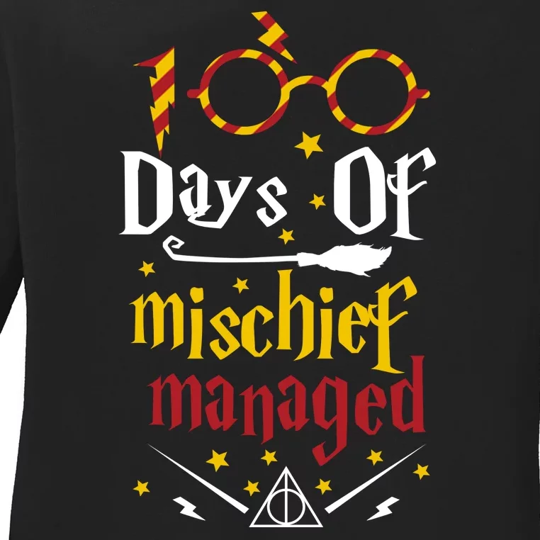 100 Days Of Mischief Managed 100th Day Of School Ladies Long Sleeve Shirt