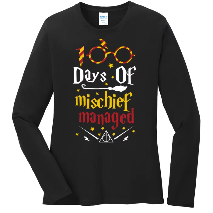 100 Days Of Mischief Managed 100th Day Of School Ladies Long Sleeve Shirt