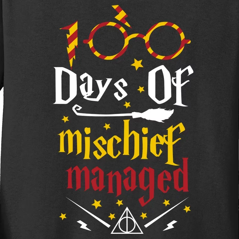 100 Days Of Mischief Managed 100th Day Of School Kids Long Sleeve Shirt