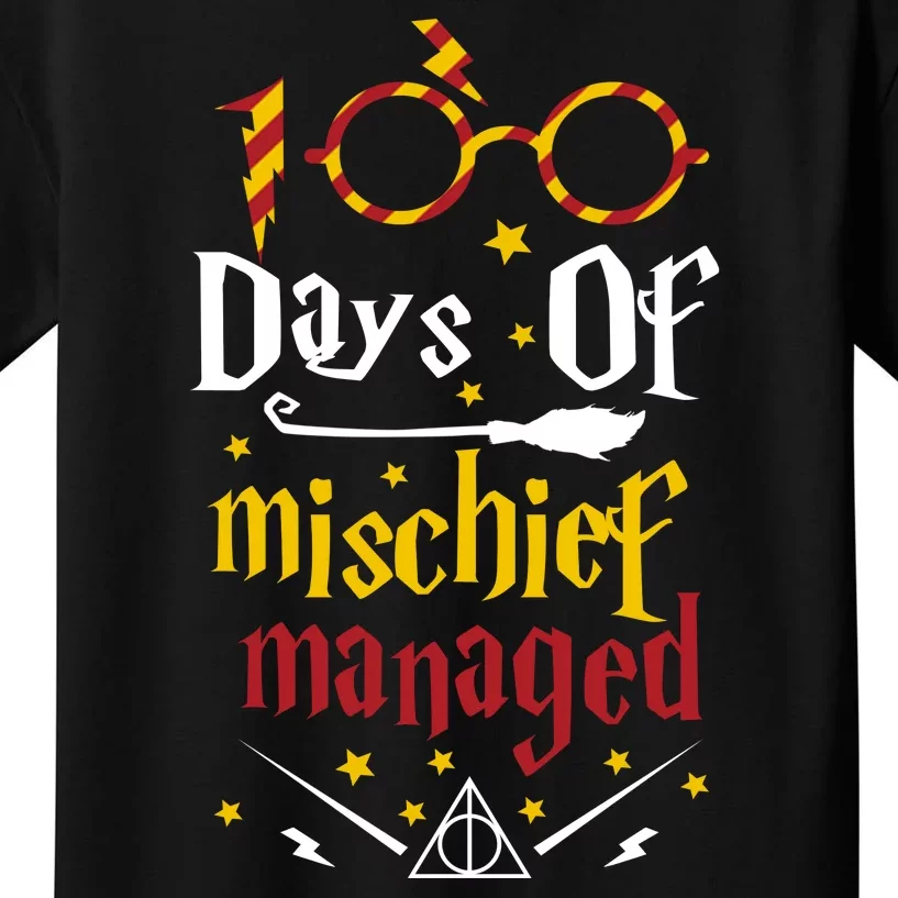 100 Days Of Mischief Managed 100th Day Of School Kids T-Shirt