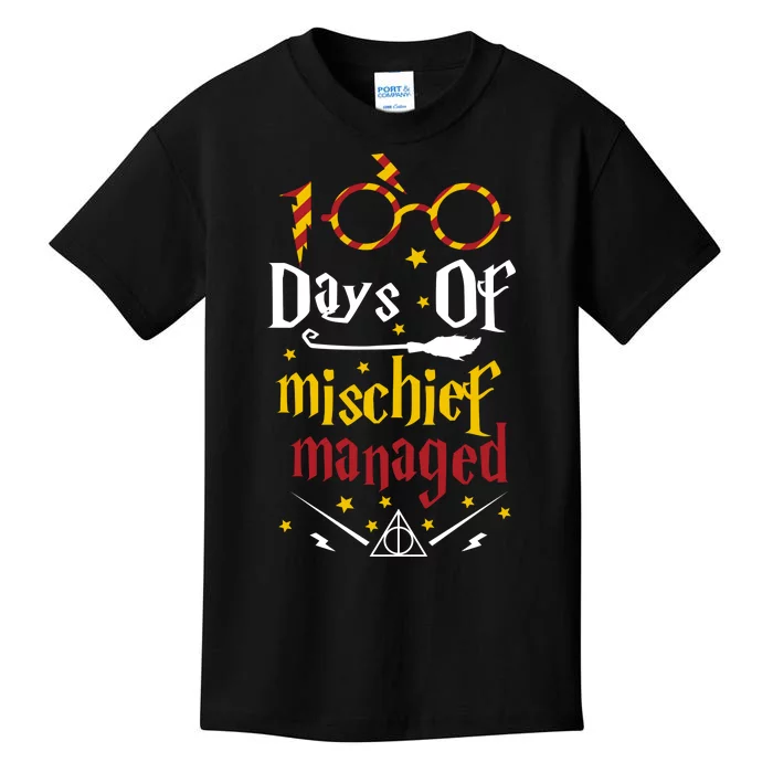 100 Days Of Mischief Managed 100th Day Of School Kids T-Shirt