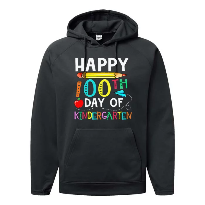 100 Days Of Kindergarten Happy 100th Day Of School Performance Fleece Hoodie