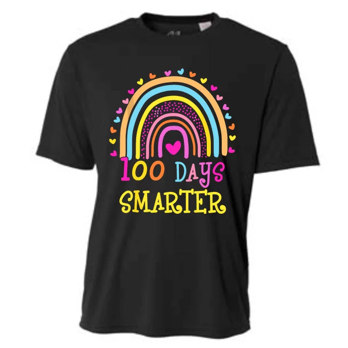 100th Day Of School Teacher Smarter Rainbow Cooling Performance Crew T-Shirt