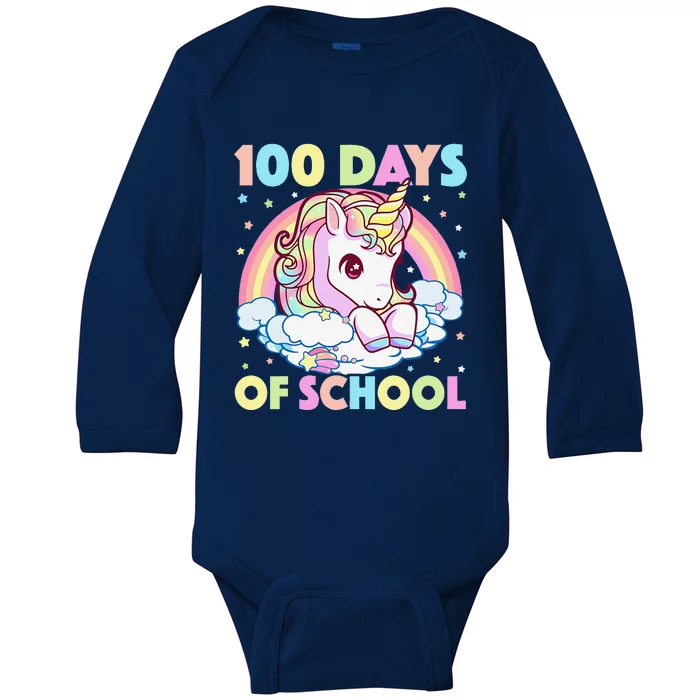 100 Days Of School Unicorn Teacher 100th Day Of School Funny Baby Long Sleeve Bodysuit