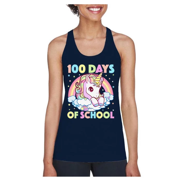 100 Days Of School Unicorn Teacher 100th Day Of School Funny Women's Racerback Tank