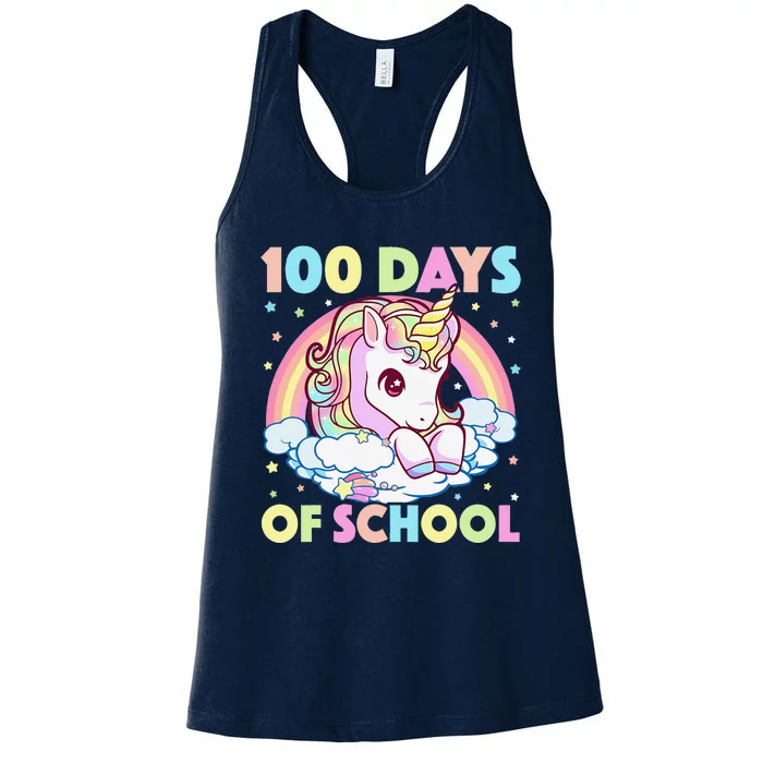 100 Days Of School Unicorn Teacher 100th Day Of School Funny Women's Racerback Tank