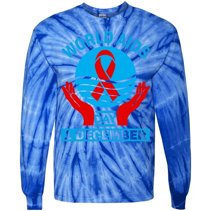 1 Dec Red Ribbon Day Support For World Aids Day Awareness Cute Gift Tie-Dye Long Sleeve Shirt