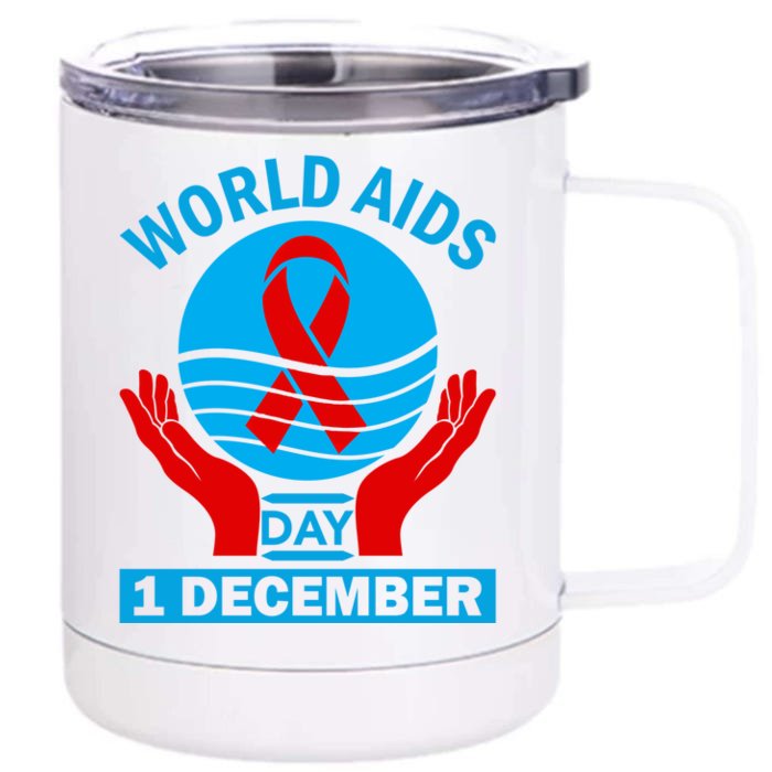 1 Dec Red Ribbon Day Support For World Aids Day Awareness Cute Gift Front & Back 12oz Stainless Steel Tumbler Cup