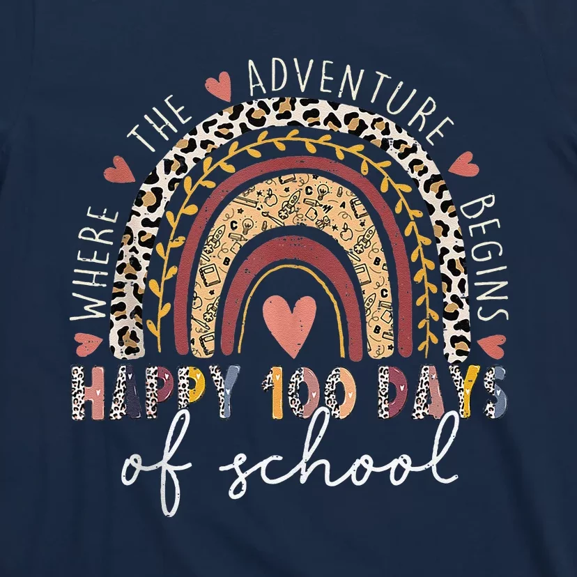 100 Days Rainbow Leopard Boho 100th Day Of School Teacher T-Shirt