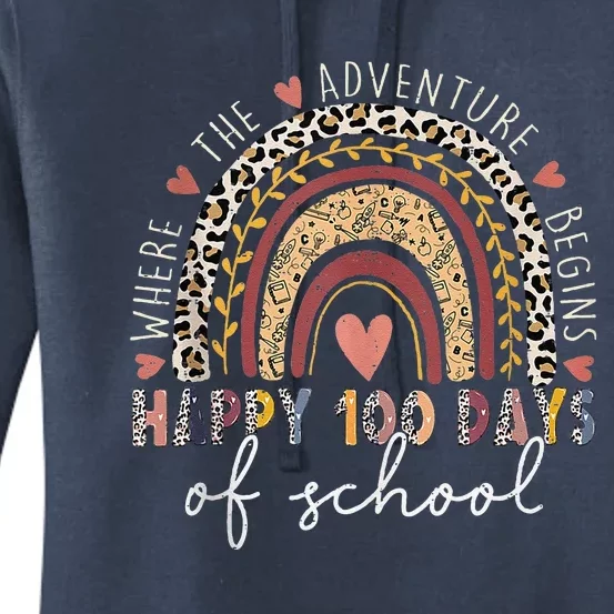 100 Days Rainbow Leopard Boho 100th Day Of School Teacher Women's Pullover Hoodie