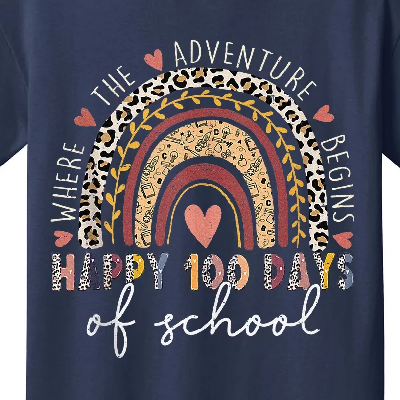 100 Days Rainbow Leopard Boho 100th Day Of School Teacher Kids T-Shirt