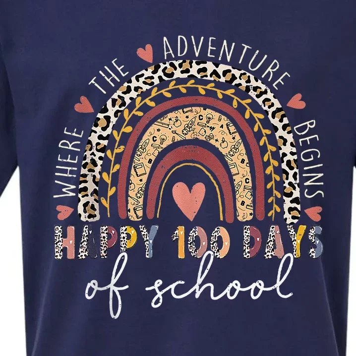 100 Days Rainbow Leopard Boho 100th Day Of School Teacher Sueded Cloud Jersey T-Shirt