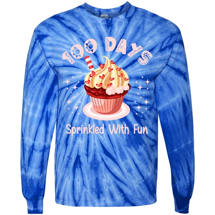 100 Days Sprinkled With Fun Cupcake Gift Tie-Dye Long Sleeve Shirt