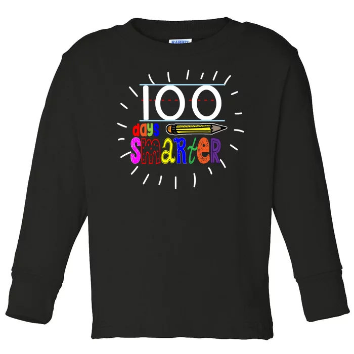 100 Days Smarter Cute 100th Day Of School Toddler Long Sleeve Shirt