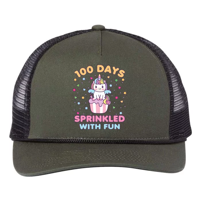 100 Days Sprinkled With Fun Cute Unicorn 100th Day Of School Gift Retro Rope Trucker Hat Cap