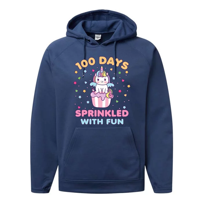 100 Days Sprinkled With Fun Cute Unicorn 100th Day Of School Gift Performance Fleece Hoodie