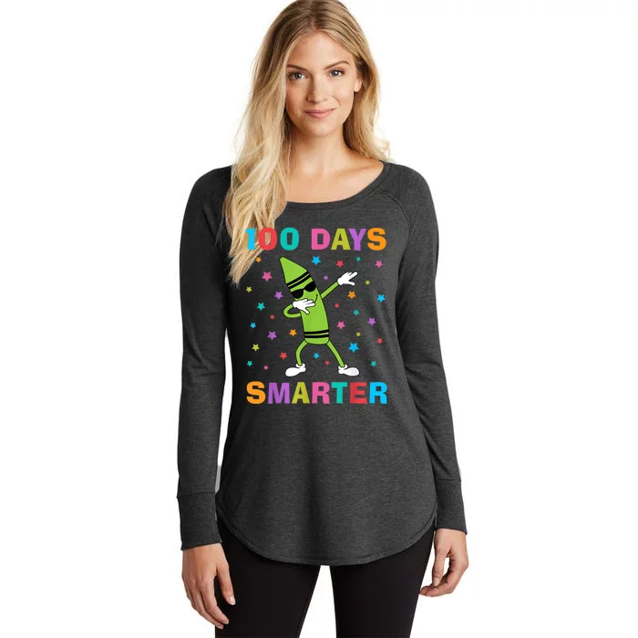 100 Days Smarter 100th Day of School Dabbing Crayon Women's Perfect Tri Tunic Long Sleeve Shirt