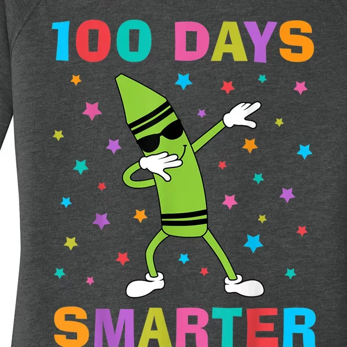 100 Days Smarter 100th Day of School Dabbing Crayon Women's Perfect Tri Tunic Long Sleeve Shirt