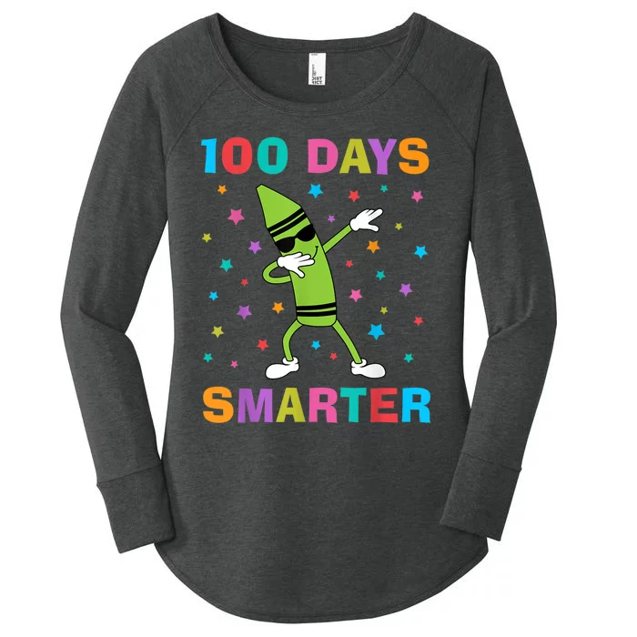 100 Days Smarter 100th Day of School Dabbing Crayon Women's Perfect Tri Tunic Long Sleeve Shirt