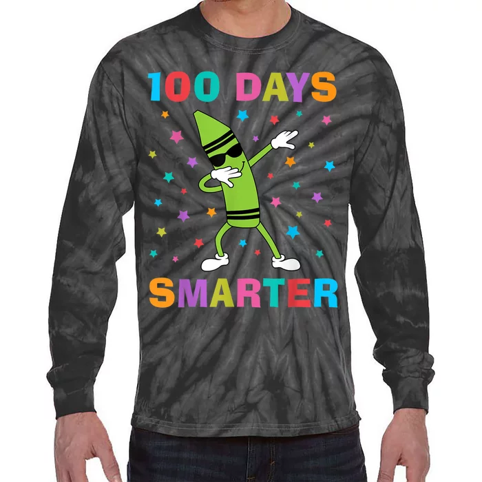 100 Days Smarter 100th Day of School Dabbing Crayon Tie-Dye Long Sleeve Shirt