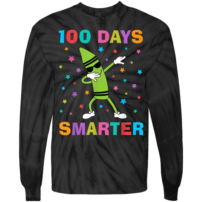 100 Days Smarter 100th Day of School Dabbing Crayon Tie-Dye Long Sleeve Shirt