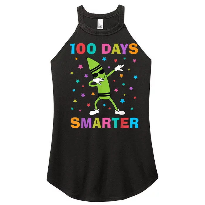 100 Days Smarter 100th Day of School Dabbing Crayon Women’s Perfect Tri Rocker Tank