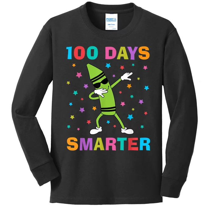 100 Days Smarter 100th Day of School Dabbing Crayon Kids Long Sleeve Shirt