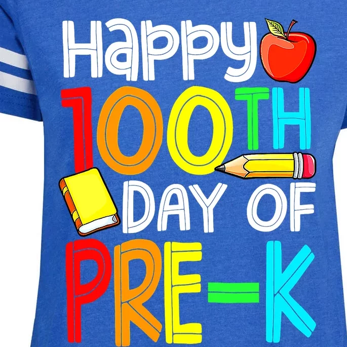 100 Days Smarter Pre K Happy 100th Day Of School Pre K Enza Ladies Jersey Football T-Shirt