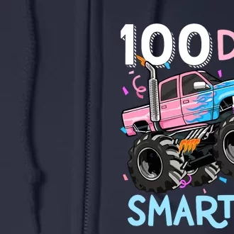 100 Days Smarter Monster Truck 100th Day Of School Girl Full Zip Hoodie