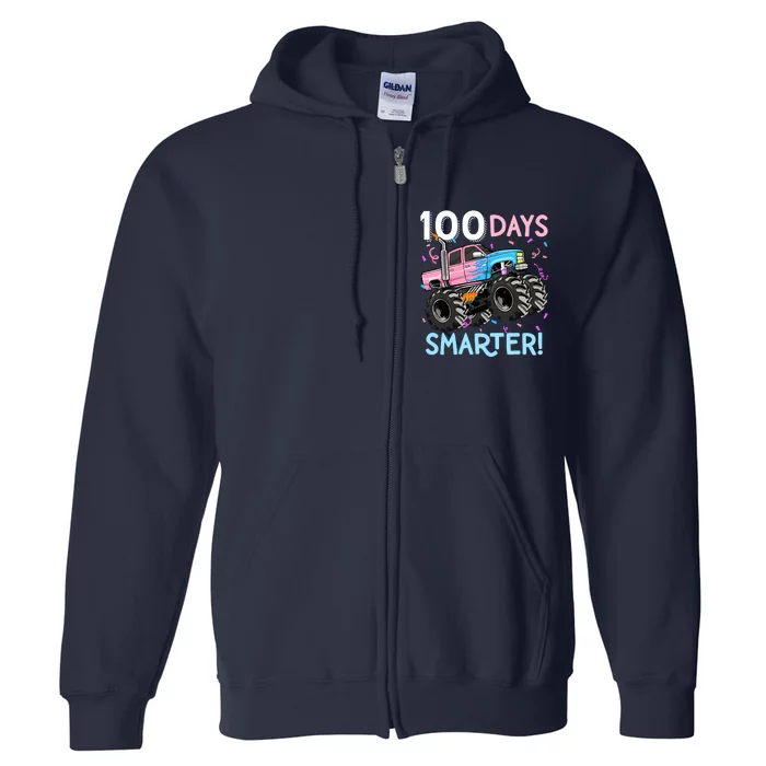 100 Days Smarter Monster Truck 100th Day Of School Girl Full Zip Hoodie