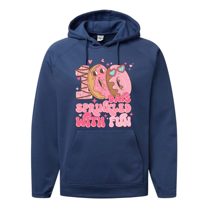 100 Days Sprinkled With Fun Donuts Performance Fleece Hoodie