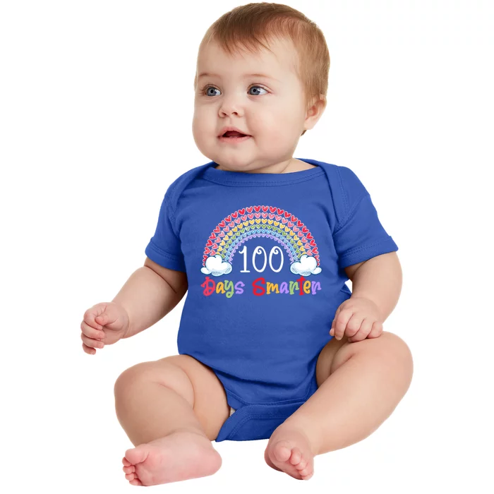 100 Days Smarter 100th Day Of School Teacher Rainbow Heart Meaningful Gift Baby Bodysuit